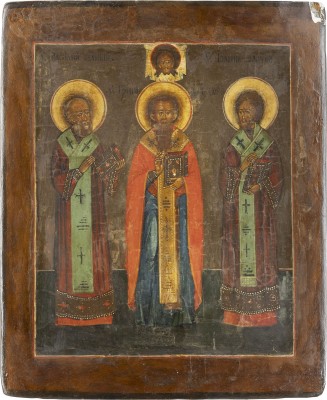 Bild IKONE MIT DEN DREI HEILIGEN HIERARCHEN BASILIOS DEM GROSSEN, GREGORIOS DEM THEOLOGEN UND JOHANNES CHRYSOSTOMUS