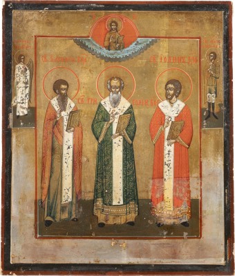 Bild IKONE MIT DEN DREI HEILIGEN HIERARCHEN BASILIOS DEM GROSSEN, GREGORIOS DEM THEOLOGEN UND JOHANNES CHRYSOSTOMUS