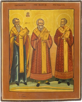 Bild IKONE MIT DEN DREI HIERARCHEN BASILIUS DEM GROSSEN, GREGOR DEM THEOLOGEN UND BASILIUS DEM GROSSEN