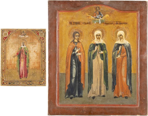 Auction <br>TWO ICONS SHOWING FEMALE MARTYRS SAINTS