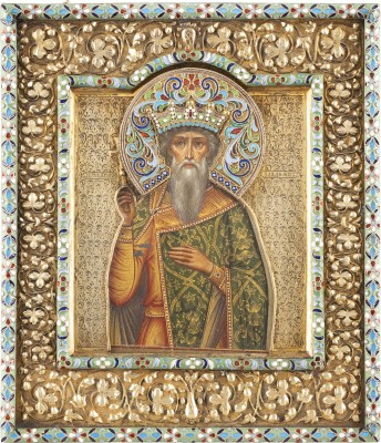 Picture SEHR FEINE UND SELTENE IKONE MIT DEM HEILIGEN WLADIMIR MIT CLOISONNÉ-EMAIL-RIZA