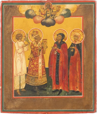 Auction <br>TWO SMALL ICONS SHOWING SELECTED SAINTS