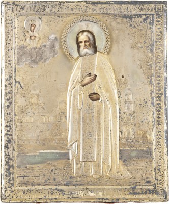 Picture IKONE MIT DEM HEILIGEN SERAFIM VON SAROW MIT VERMEIL-OKLAD