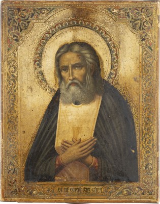 Auktion <br>KLEINE DATIERTE IKONE MIT DEM HEILIGEN SERAFIM VON SAROW