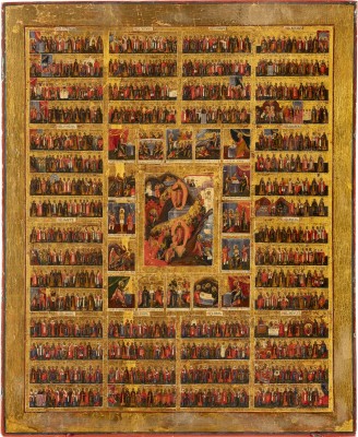 Picture GROSSFORMATIGE JAHRES-IKONE MIT DER AUFERSTEHUNG UND HÖLLENFAHRT CHRISTI UND DER PASSION