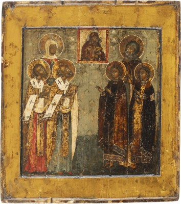 Picture IKONE MIT SECHS HEILIGEN, DARUNTER DER HEILIGE FEODOR MIT SEINEN SÖHNEN KONSTANTIN UND DAVID