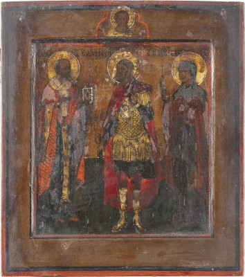 Bild KLEINE IKONE MIT DEN HEILIGEN NIKOLAUS VON MYRA, THEODOR UND EUDOKIA