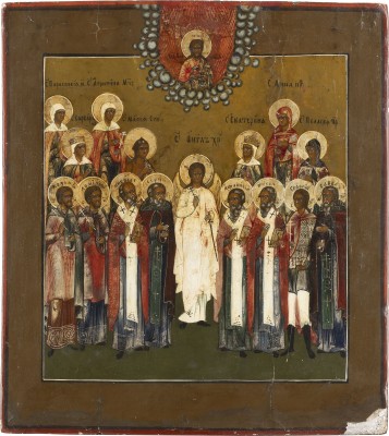 Picture PATRONATSIKONE MIT DEM SCHUTZENGEL UND 15 HEILIGEN