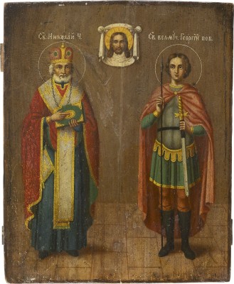 Bild IKONE MIT DEN HEILIGEN NIKOLAUS VON MYRA UND GEORG