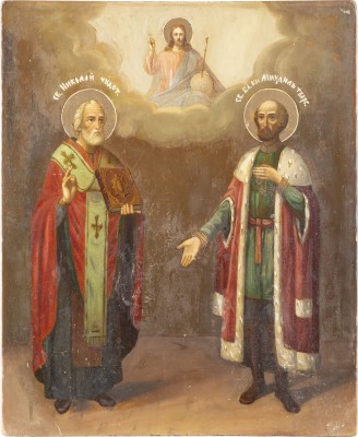 Bild GROSSFORMATIGE IKONE MIT DEN HEILIGEN NIKOLAUS VON MYRA UND MICHAEL VON TWER (ALEXANDER NEWSKI)