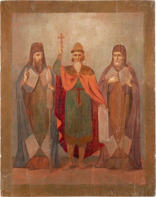 Picture GROSSFORMATIGE IKONE MIT DEM HEILIGEN WLADIMIR UND ZWEI BISCHÖFLICHEN HEILIGEN