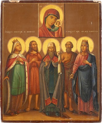 Picture IKONE MIT DER GOTTESMUTTER VON KASAN (KASANSKAJA) UND FÜNF HEILIGEN, DARUNTER ALEXEJ, MANN GOTTES, UND ALEXANDRA