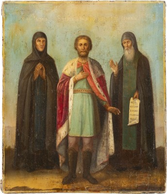 Picture IKONE MIT DEM HEILIGEN ALEXANDER NEWSKI FLANKIERT VON DEN HEILIGEN EUDOKIA UND EUFIMIJ