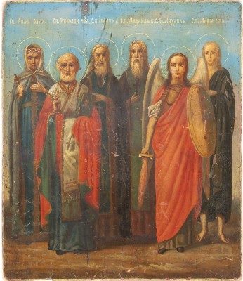 Bild IKONE MIT SECHS AUSGEWÄHLTEN HEILIGEN, DARUNTER OLGA, DER ERZENGEL MICHAEL UND MARIA VON ÄGYPTEN