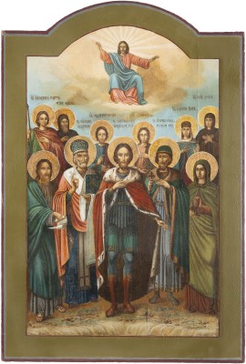 Picture GROSSFORMATIGE PATRONATSIKONE MIT DEM HEILIGEN ALEXANDER NEWSKI, KOSMAS UND DAMIAN SOWIE WEITEREN HEILIGEN