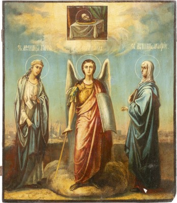 Picture GROSSE IKONE MIT DEM ERZENGEL MICHAEL FLANKIERT VON DEN HEILIGEN MARIA UND AGAFIA