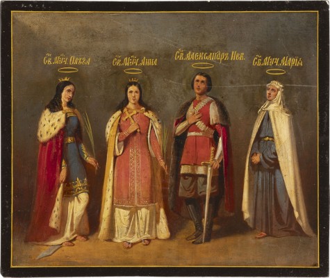 Bild IKONE MIT DEN HEILIGEN OLGA, ANNA, ALEXANDER NEWSKI UND MARIA