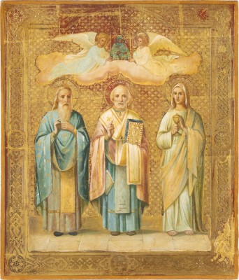 Bild IKONE MIT DEN HEILIGEN BASILIUS DEM GROSSEN, NIKOLAUS VON MYRA UND VERA