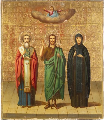 Bild IKONE MIT DEN HEILIGEN BASILIUS DEM GROSSEN, JOHANNES DEM VORLÄUFER UND EUDOKIA