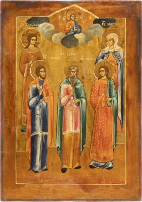 Picture GROSSFORMATIGE IKONE MIT DEN HEILIGEN SAMON, GURIJ, AVIV, STEPHANUS UND MARFA