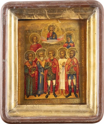 Picture KLEINE PATRONATSIKONE MIT SIEBEN HEILIGEN, DARUNTER ALEXIUS, JOHANNES UND DEMETRUS IM KIOT