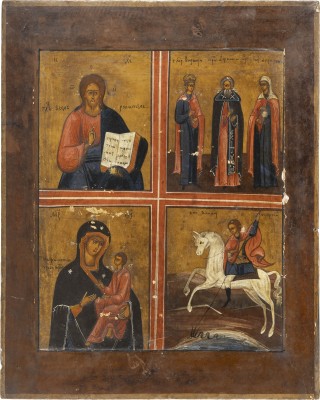 Picture GROSSE VIERFELDER-IKONE MIT CHRISTUS PANTOKRATOR, DER GOTTESMUTTER VON TICHWIN UND AUSGEWÄHLTEN HEILIGEN