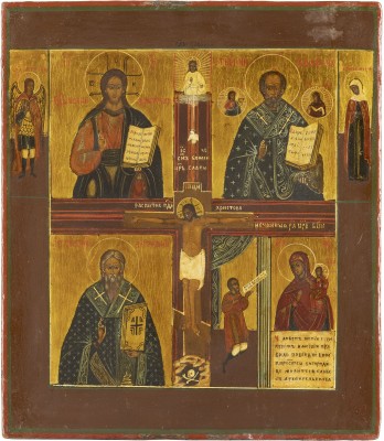 Picture VIERFELDER-IKONE MIT CHRISTUS PANTOKRATOR, HEILIGEN UND DER GOTTESMUTTER 'UNERWARTETE FREUDE'