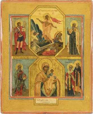 Picture MEHRFELDER-IKONE MIT DER AUFERSTEHUNG CHRISTI, DER GOTTESMUTTER VON SMOLENSK UND AUSGEWÄHLTEN HEILIGEN
