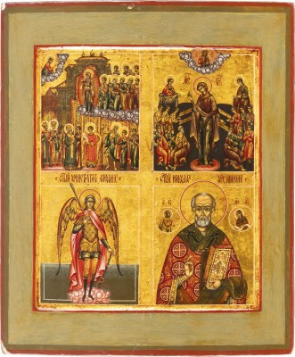 Picture VIERFELDER-IKONE MIT GNADENBILDERN DER GOTTESMUTTER, DEM ERZENGEL MICHAEL UND DEM HEILIGEN NIKOLAUS VON MYRA