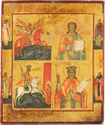 Picture VIERFELDER-IKONE MIT DEM ERZENGEL MICHAEL, CHRISTUS PANTOKRATOR, DEM HEILIGEN GEORG UND DER HEILIGEN KATHARINA