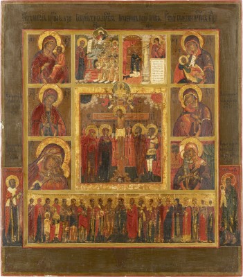 Picture GROSSFORMATIGE IKONE MIT DER KREUZIGUNG CHRISTI, GNADENBILDERN DER GOTTESMUTTER UND AUSGEWÄHLTEN HEILIGEN
