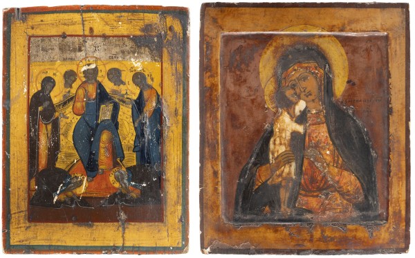 Auction <br>TWO ICONS SHOWING THE MOTHER OF GOD 'SEEKING OF THE LOST' AND THE EXTENDED DEISIS