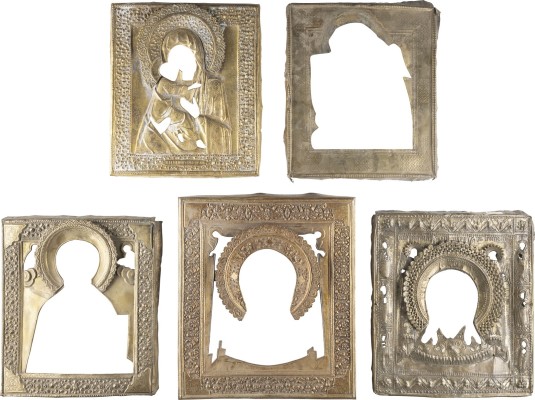 Picture FÜNF IKONEN-OKLADE: MANDYLION, GOTTESMUTTER VON WLADIMIR, HEILIGER NIKOLAUS VON MYRA UND JOHANNES, THEOLOGE IM SCHWEIGEN