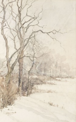 Auktion <br>WINTERLANDSCHAFT MIT KAHLEN BÄUMEN