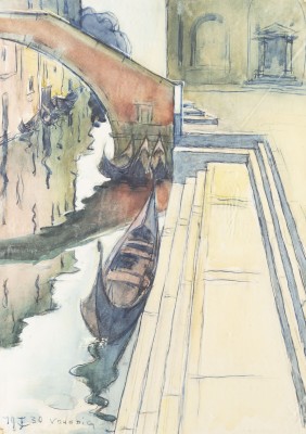 Auktion <br>KANAL MIT BRÜCKE UND GONDEL IN VENEDIG. 1930