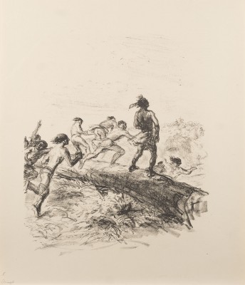 Picture 'HURONEN VERFOLGEN WILDTÖTER - SPRUNG ÜBER DEN BAUM' (1908)