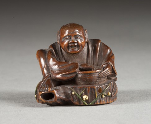 Picture EIN HOLZGESCHNITZTES NETSUKE VON HANASAKA JIJI