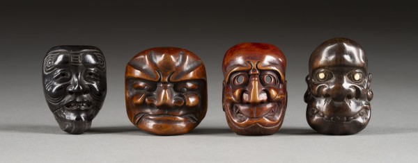 Picture VIER HOLZGESCHNITZTE NETSUKE VON MASKEN