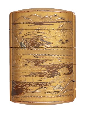 Auktion <br>EIN GOLDLACKIERTES FÜNFTEILIGES INRO