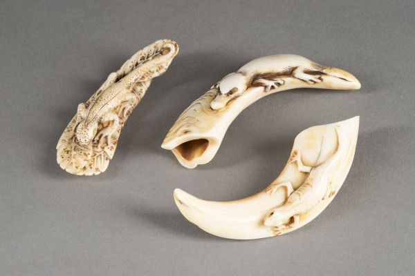 Picture DREI GESCHNITZTE NETSUKE VON REPTILIEN AUS EBERZAHN