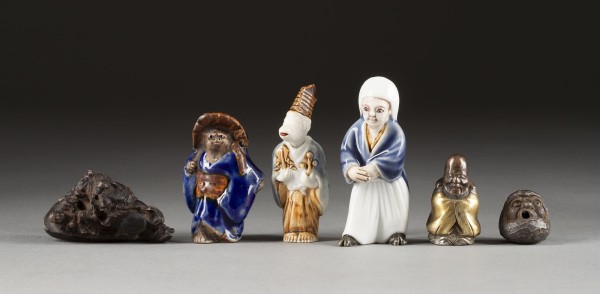 Bild DREI NETSUKE AUS BRONZE UND DREI NETSUKE AUS PORZELLAN