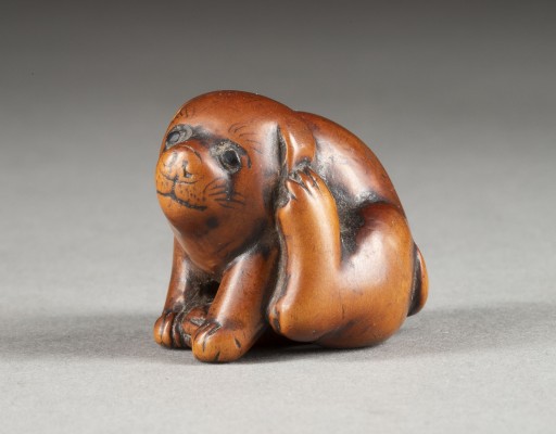 Bild EIN HOLZGESCHNITZTES NETSUKE EINES WELPEN