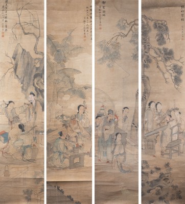 Auktion <br>QIAN HUI'AN (MIT UNTERSCHRIFT VON), VIER FIGURENDARSTELLUNGEN