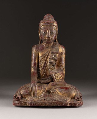 Picture EINE GOLDLACKIERTE SITZENDE FIGUR VON BUDDHA AUS HOLZ