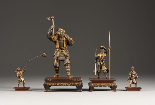 Picture VIER TEILVERGOLDETE OKIMONOS AUS BRONZE