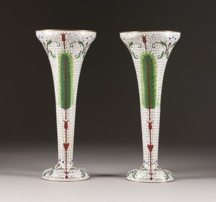 Picture ZWEI CLOISONNÉ EMAILLE VASEN
