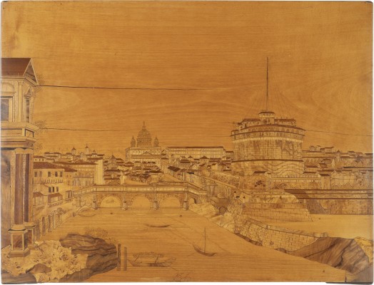 Picture MARKETERIE-BILD 'BLICK VOM TIBER AUF DIE ENGELSBURG UND DEN PETERSDOM IN ROM'