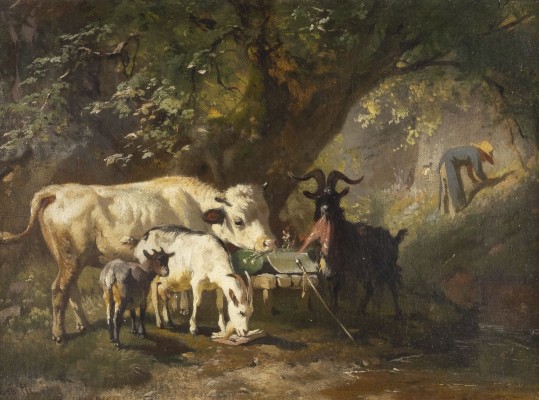 Auction 137<br>DIE TIERE VERWÜSTEN DAS HAB UND GUT DES HERRN, WÄHREND ER IM GARTEN ARBEITET (1867)