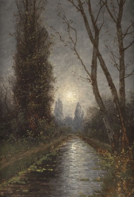 Auction 137<br>ZWEI GEMÄLDE: WINTERLANDSCHAFT MIT EINEM ZUGEFRORENEN FLUSS. HERBSTLANDSCHAFT MIT VOLLMOND