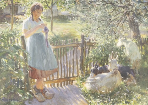 Auction 137<br>MÄDCHEN UND ZIEGEN AM GARTENTOR AN EINEM SONNIGEN TAG
